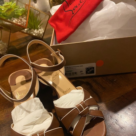 Christian Louboutin Brown Leather Anjalili 55 Ankle-Strap Block Heel Sandals - Picture 5 of 8